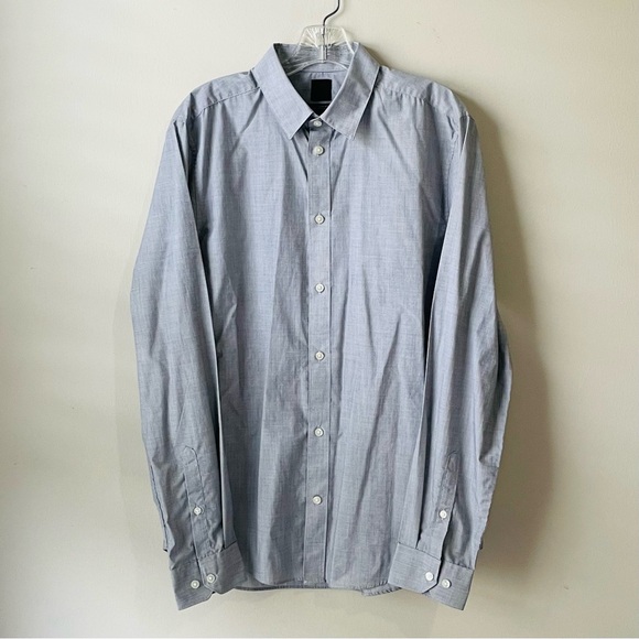 H&M mens long sleeve slim fit Dress Shirt grey gray button down size large NWOT - Picture 3 of 6